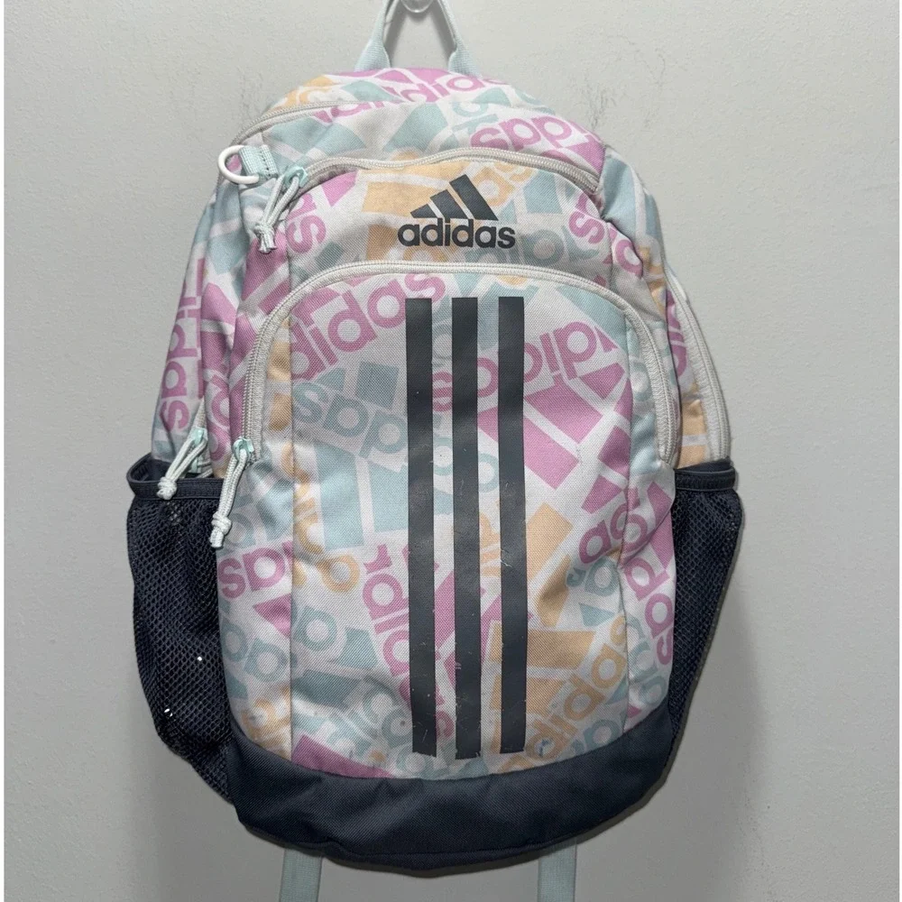 Adidas Young Creator Backpack Pastel Logo Print 3-Stripe School Bag Multicolor